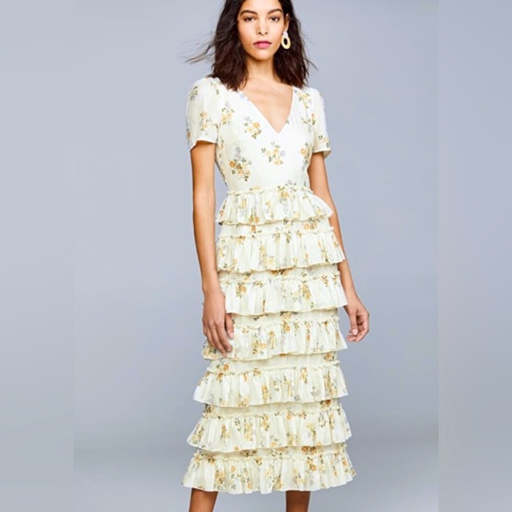 Wayf Darlene Tiered Ruffle Floral Maxi MIDI Dress
